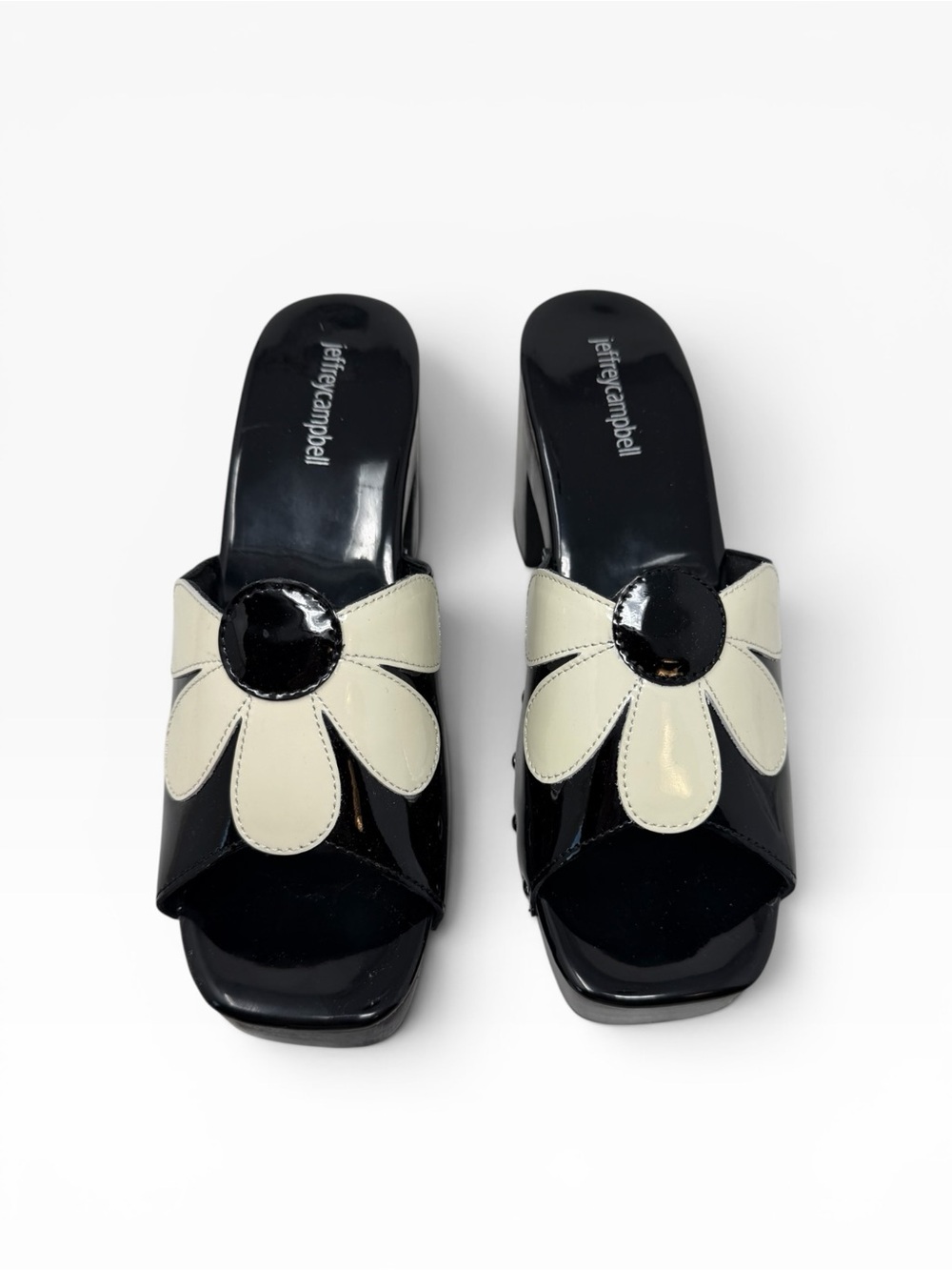 Jeffrey Campbell Amiah daisy platform black white retro mod clog sandals w box - Picture 4 of 9